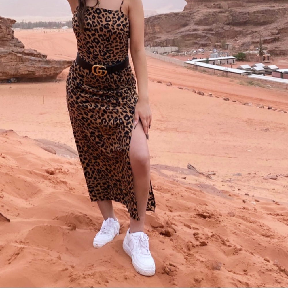 Cheetah maxi dress with open slit and bow open back